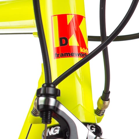 yellow bike with head tube decal
